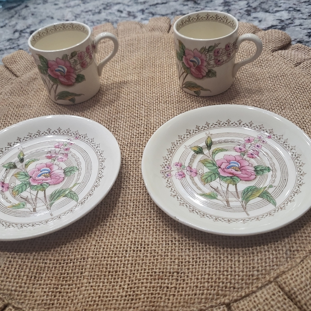 2 - Vintage Beautiful Wild Rose demitasse cups & saucers